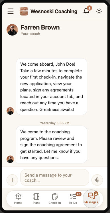 Direct messages with your coach